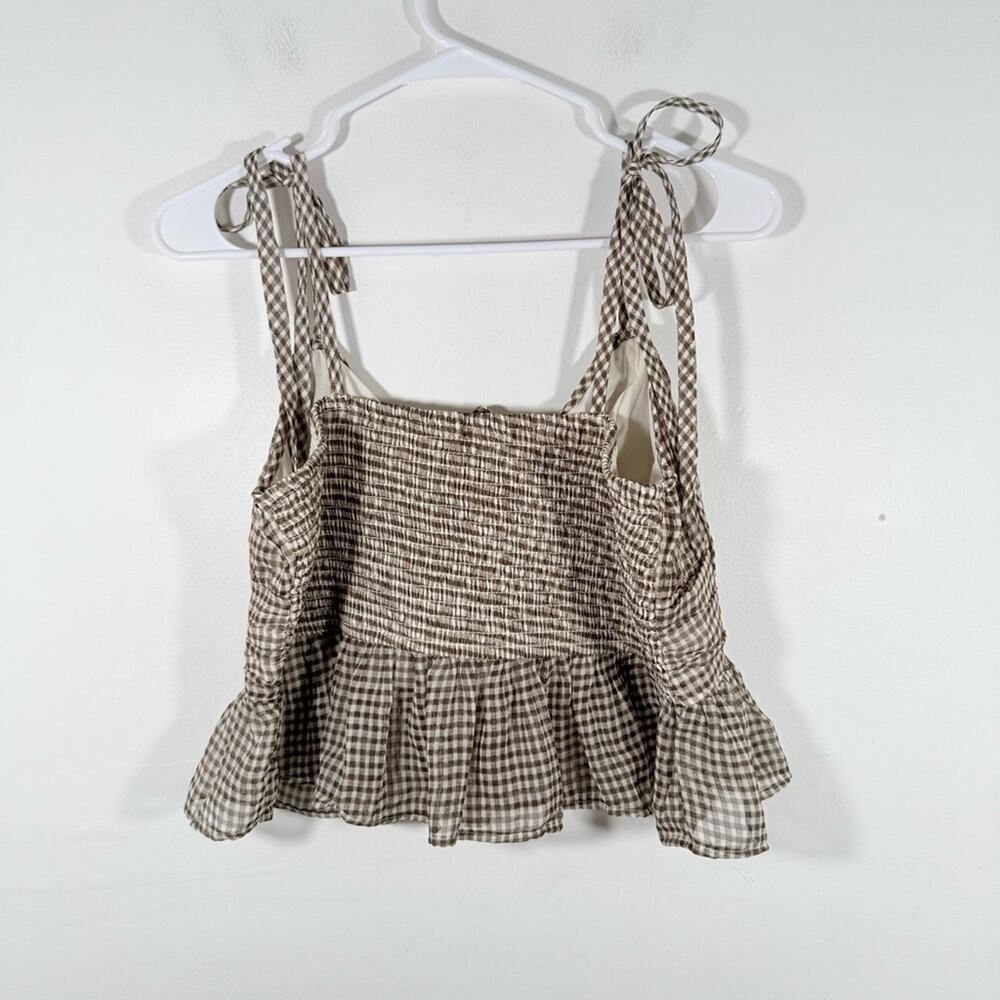 NWT American Eagle Brown White Plaid Should Tie Chiffon Babydoll Top Large - Picture 11 of 12